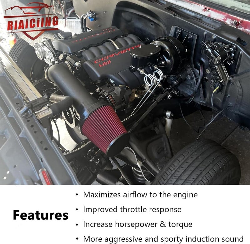 RiAiCiING 4'' LS Swap Cold Air Intake Kit, Universal Fit, Compatible with LS1 LS2 LSX LQ4 LQ9 Restomod A-Body G-Body Camaro Chevelle GTO Monte Carlo Caprice - Image 4